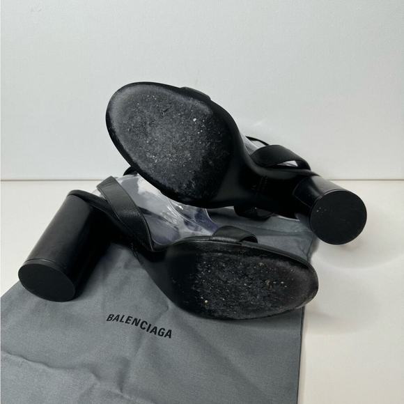 Balenciaga heeled sandals strappy black open toe wedge block heel logo sz 41 11 - Picture 6 of 8